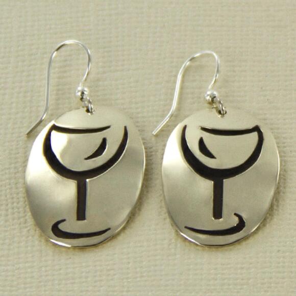 Far Fetched Cutout Wine Glass Earrings Silver Plated - Picture 2 of 3